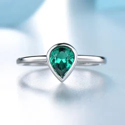 Pear Rings Silver 925 Ring Emerald Ring Elegant Woman's Rings Bezel Setting