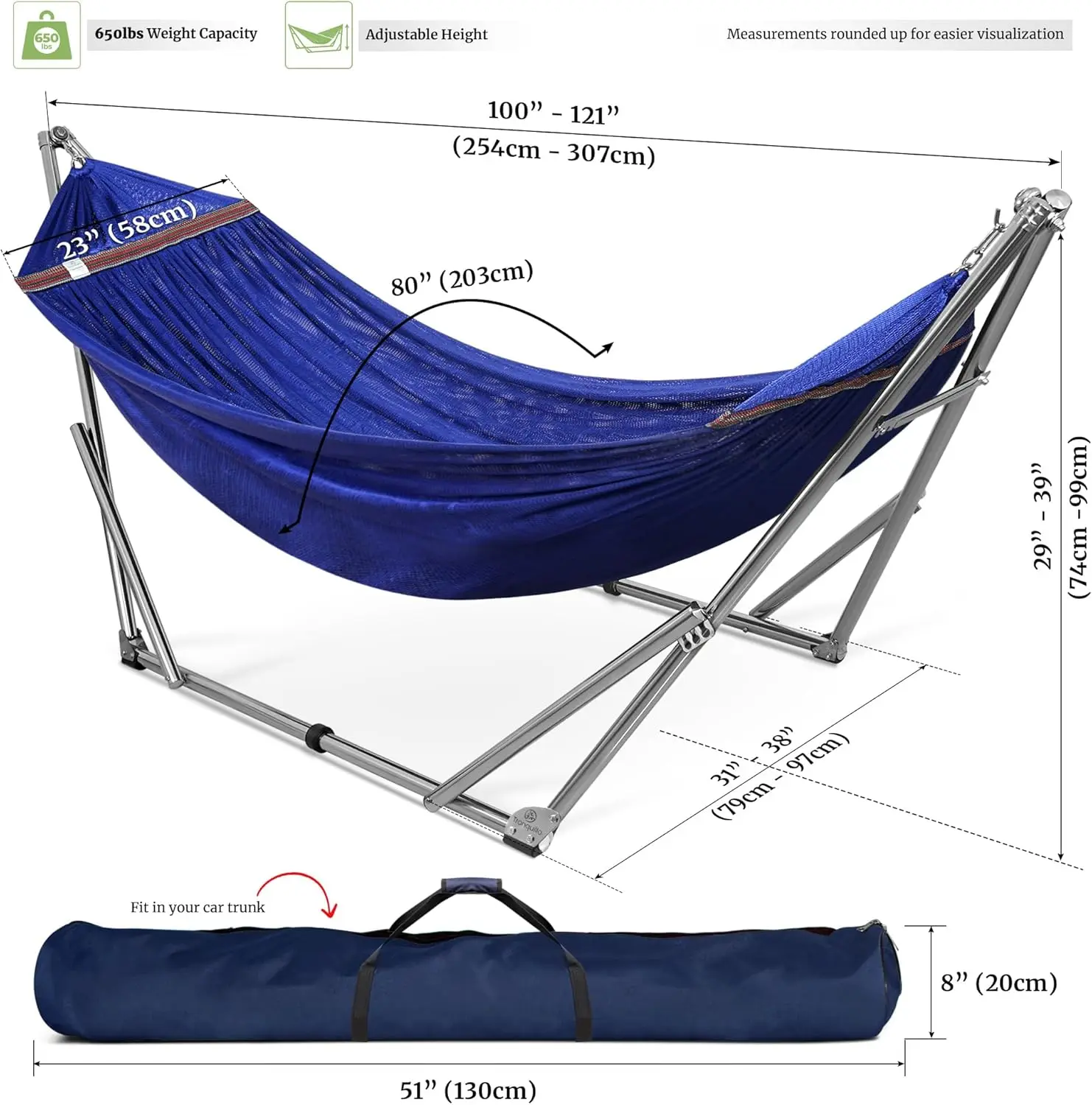 650 lbs Capacity Double Hammock Stand for 2 Persons, Adjustable Hammock Stand, Collapsible Camping Hammock and Stand, Signature