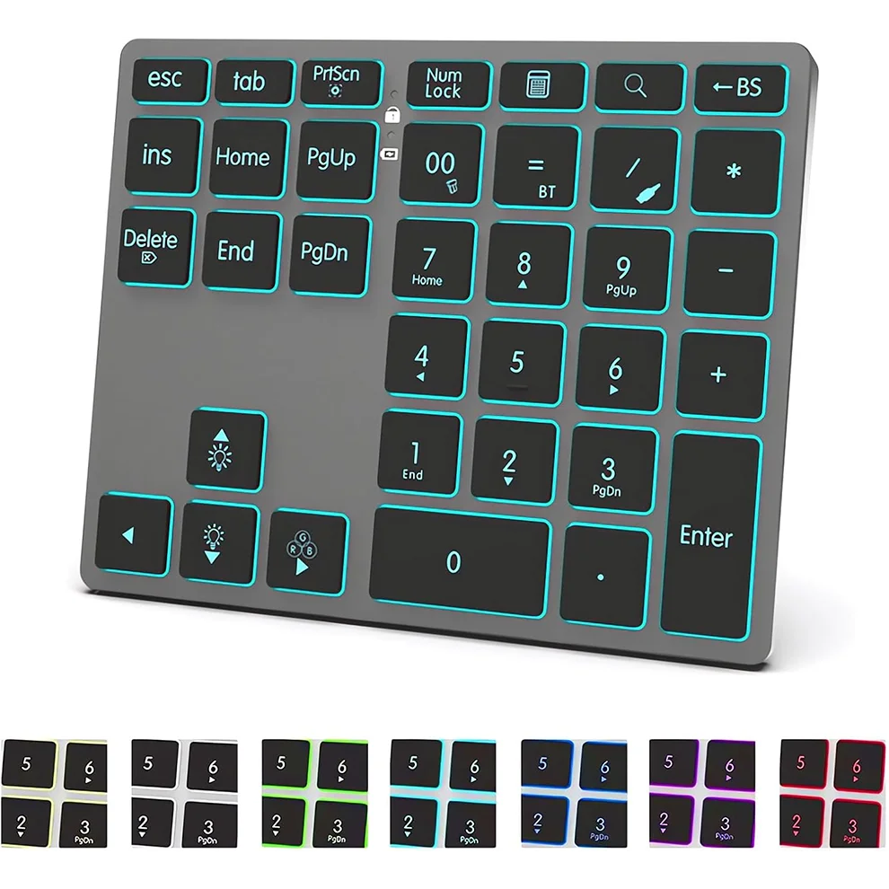 

Tri-Mode Aluminum Numpad 7-Color LED Backlit, BT5.0/USB/2.4G Wireless Rechargeable Number Pad 35-Key Scissor Switches ﻿keyboard