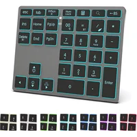 Teclado numérico de aluminio multimodo, retroiluminado con LED de 7 colores, BT5.0/USB/2,4G, teclado numérico recargable inalámbrico, interruptores de tijera de 35 teclas ﻿ teclado