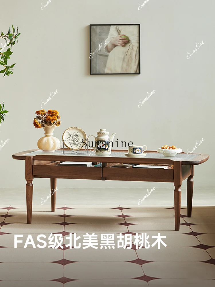 Begonia flower tempered glass coffee table French small apartment living room set rectangular  FT