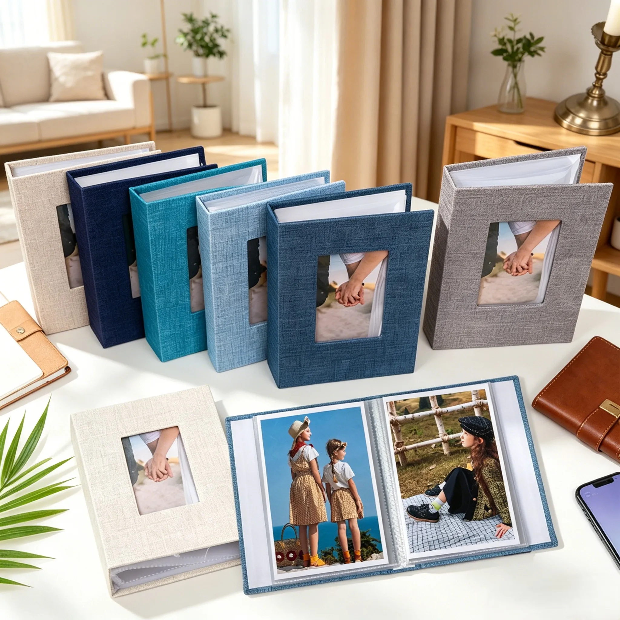 Multi Color Linen Fabric Photo Album Holds 72pcs 6 Inch Photos,Front Display Window,Portable for Wedding ,Couple,Family,Gift