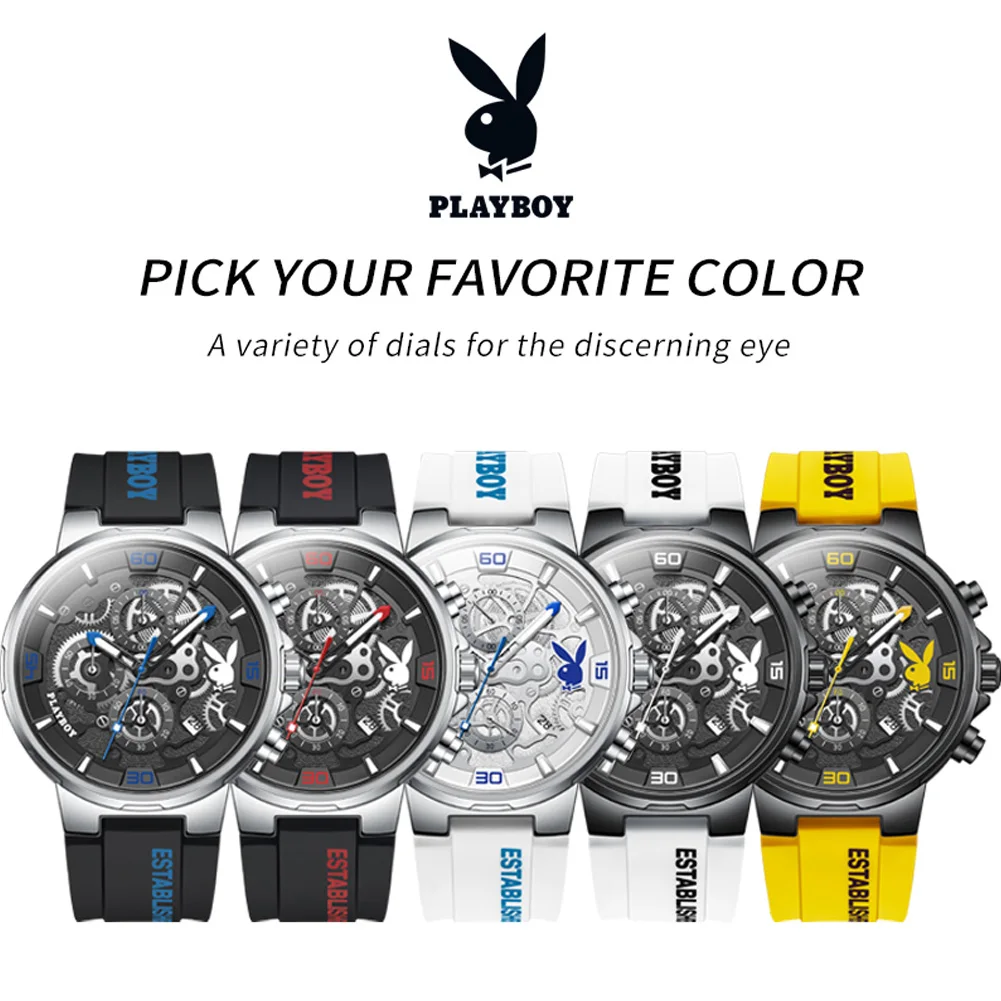 PLAYBOY 3063 Brand original authentic watches for man luxury Gift Box Silicone strap trendy quartz men's watch view 6