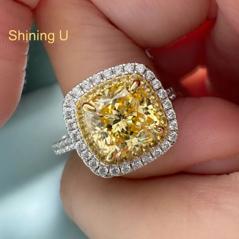 

Сияющее серебро U S925 2,5 карата, кольцо с цитрином и драгоценными камнями для женщин, ювелирные изделия, годовщина свадьбы