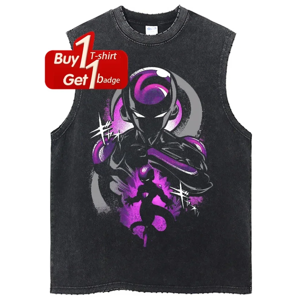 لعبة دراغون بول ملابس الصالة الرياضية رجل قميص بدون أكمام أنيمي الصيف Y2k فضفاض خمر غسلها تانك القمم الشارع الشهير الجرافيك Harajuku سترة