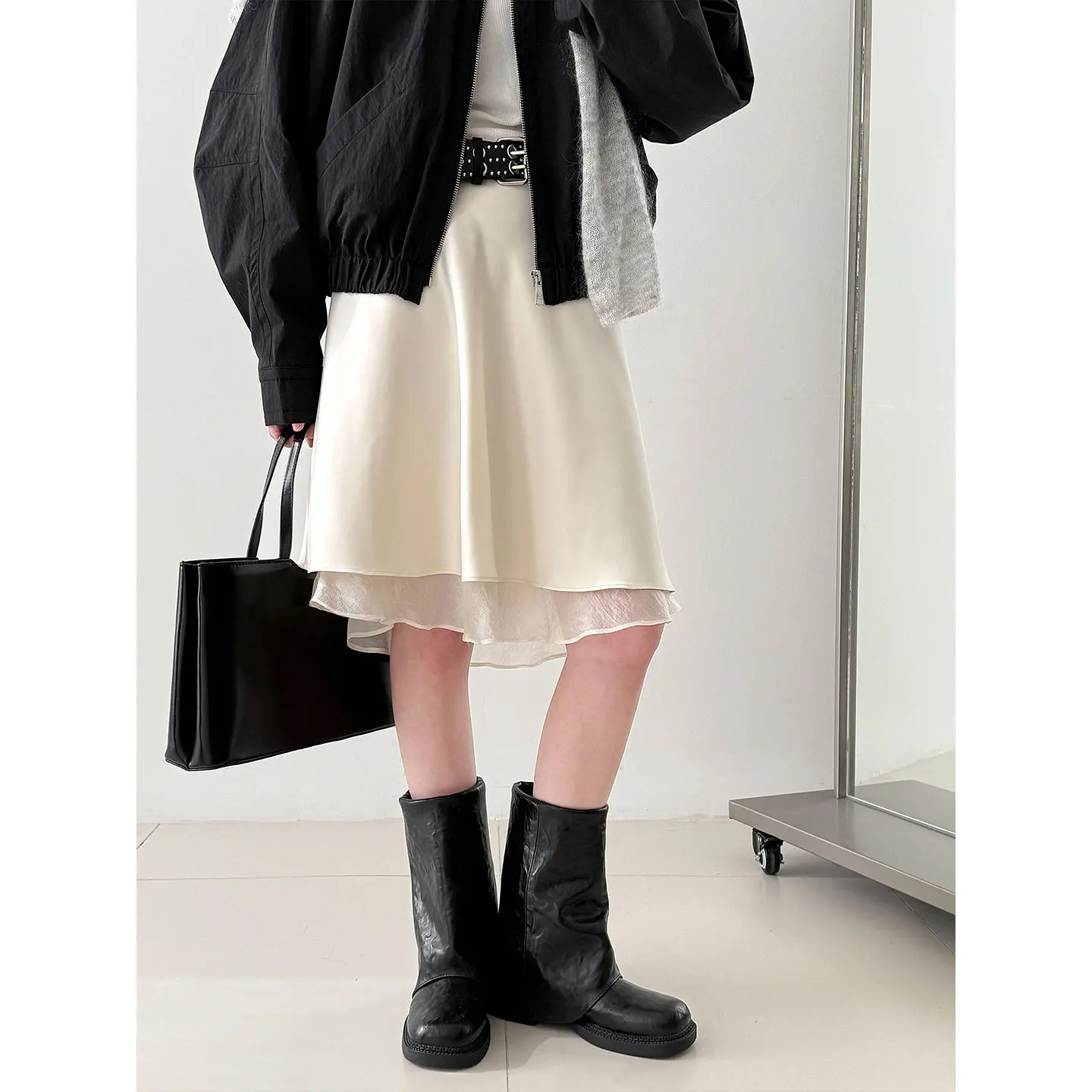 

Атласная юбка миди в стиле пэчворк для женщин, весна 2026, шелковистая, с оборками, А-силуэт