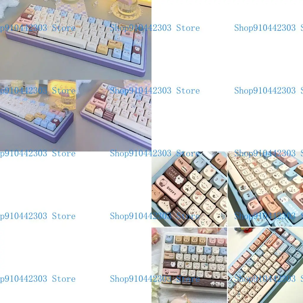 

L4MD Lovely Sea Salt Kitten Keycaps MAO Height for Mechanical Keyboards Customization