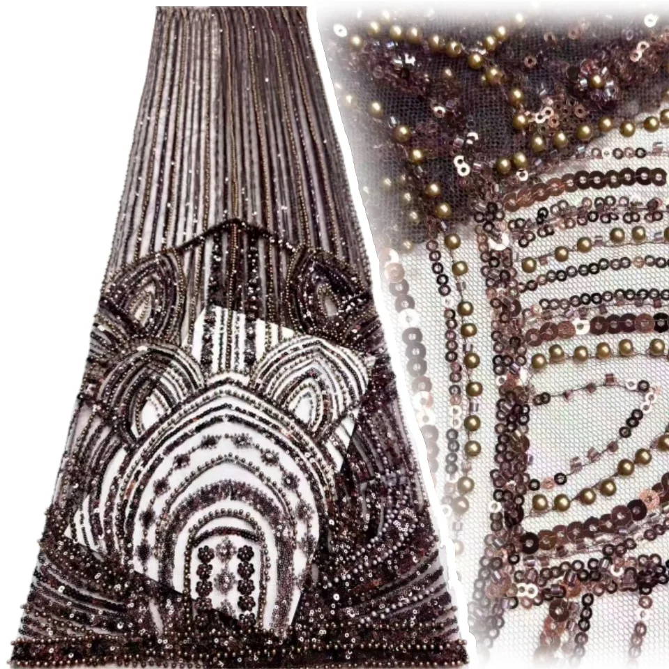 

Nigeria Beads Tulle Lace African Mesh Tulle Lace Fabric High Quality 5 Yards Sequins Lace Fabric Wedding Dress for Women TP1791