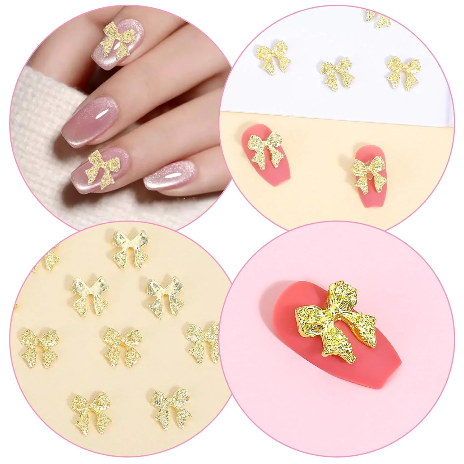 30Pcs Gold Bow Nail Charms, 3D Shiny Bowknot Nail Art Decorations, Alloy Bow Nail Accessories for DIY Manicure