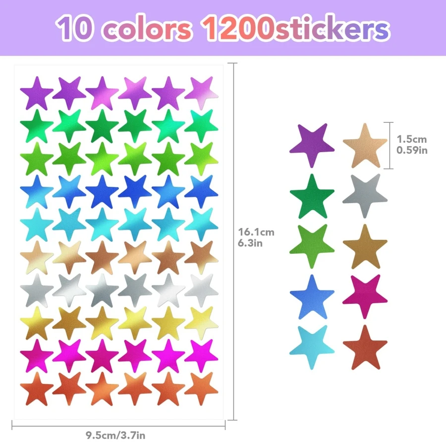 1200 Holographic Star Stickers, Rainbow Stickers, Teacher Rewards Kids Stickers, Small Foil Star Stickers, Student Glitter Star