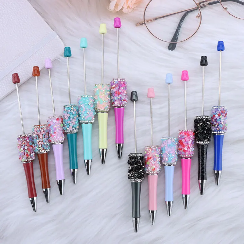 10pcs Sparkling Bead Pen Broken Diamond DIY Creative Cute Puzzle Beaded Ballpoint Pen Diamond Sticker Pens Japanese Stationery