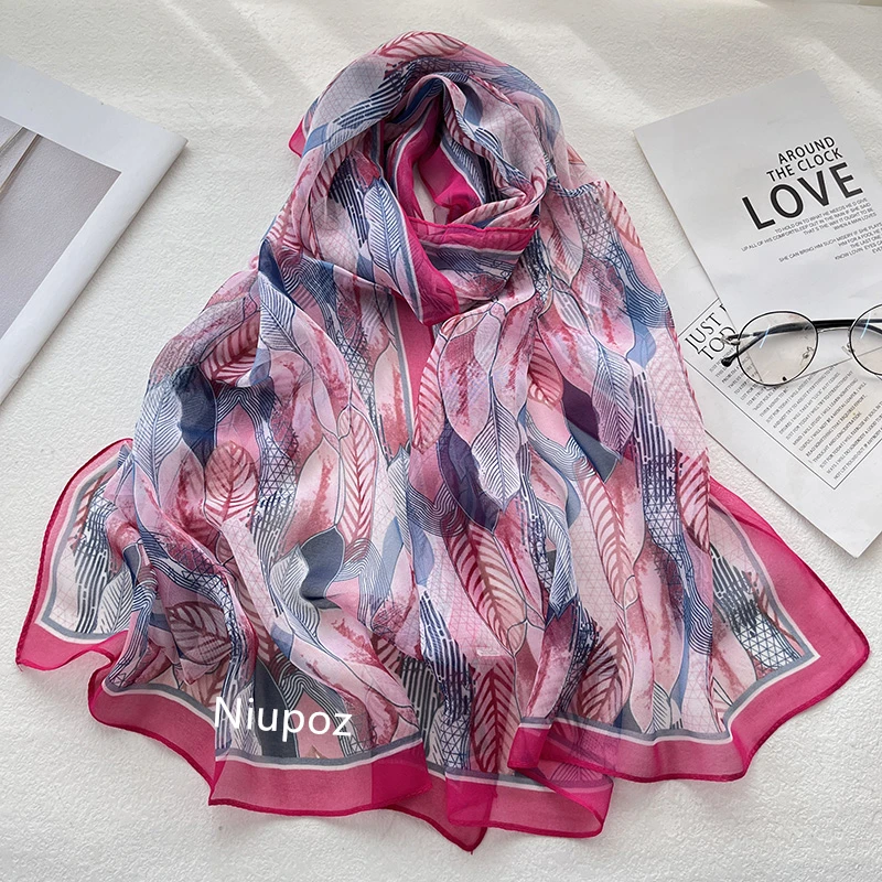 Feather Women Foulard Colorful Elegant Chiffon Georgette Bandana Scarf Summer Beach Silk Feeling Travel Sun Protection Thin