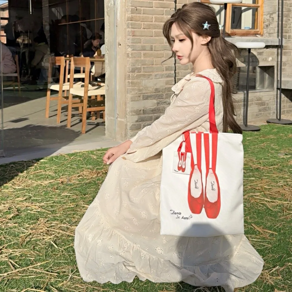 캔버스 발레 숄더백 달콤한 대용량 토슈즈 드로스트링 백 캐주얼 한국 스타일 미니백 펜던트 발레 댄서