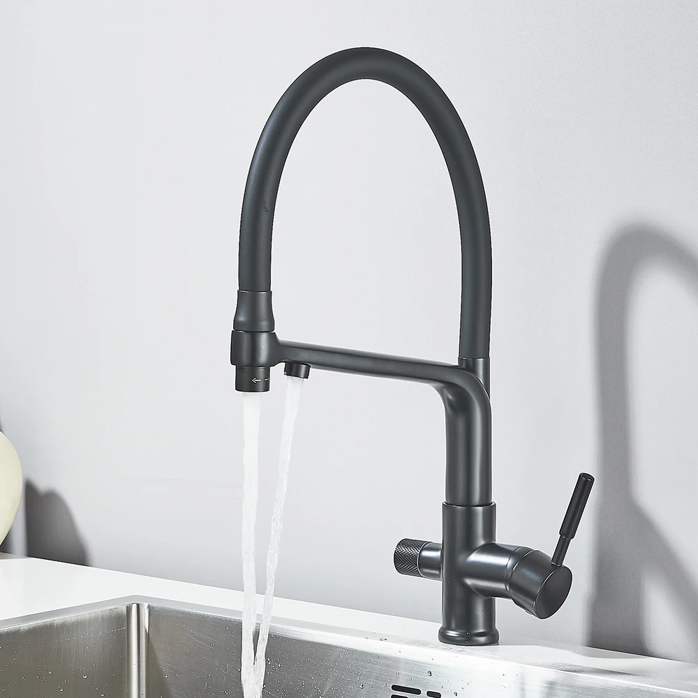 

Kitchen Water Filter Faucet Brass Drinking Filtered Crane Dual Spout Mixer 360 Degree Rotation Water Purification Feature Taps