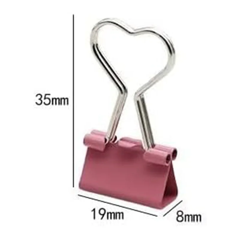 60PSC Heart Shape Metal Binder Clips With Heart Shaped Handle, Heart Hollow Out Pink