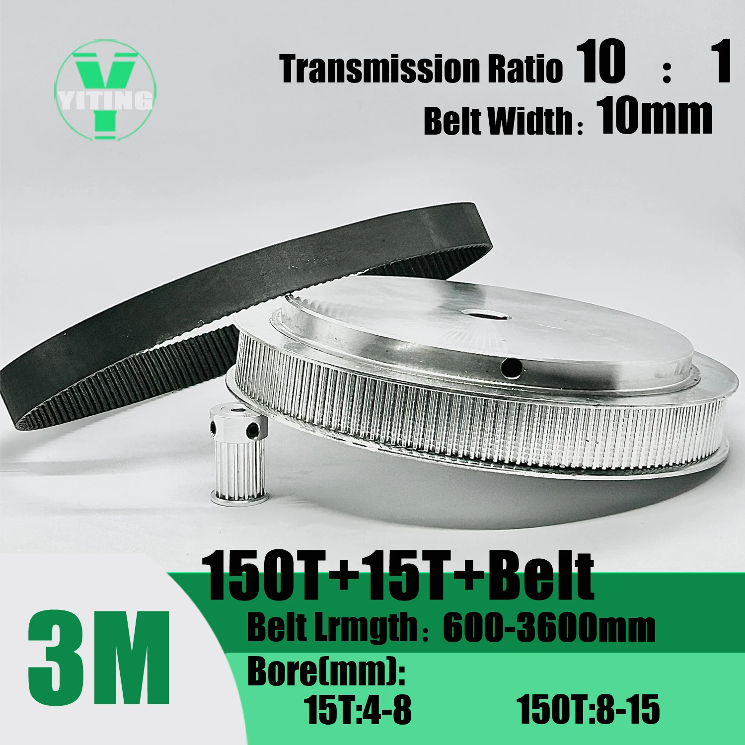 HTD3M 15T 150Teeth Timing Pulley Belt Set Belt Width 10mm Bore 4~15mm Reduction10:1 Deceleration 3M Pulley Kit Synchronous Wheel