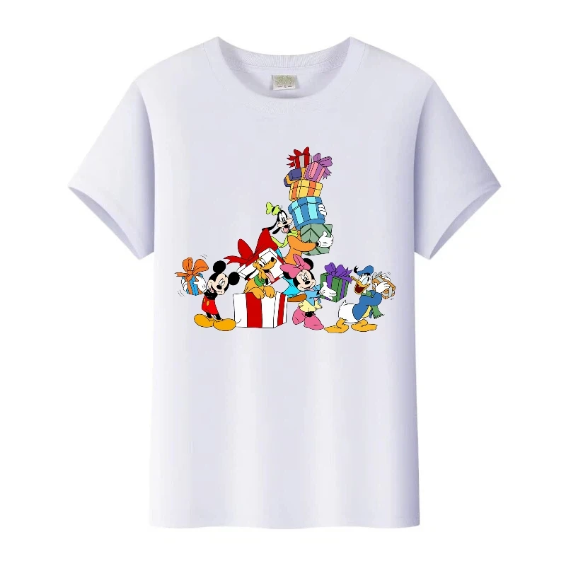 

Милые футболки с рождественской графикой Disney с Микки Маусом, детская футболка с круглым вырезом, женская одежда Y2k в стиле Харадзюку, свободные топы, семейная мужская блузка