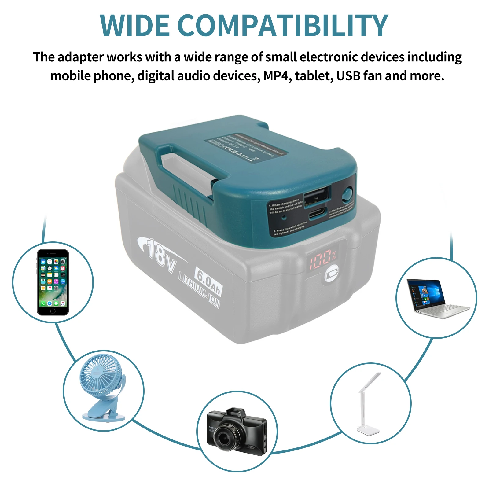 Imagem -05 - Adaptador de Carregamento Rápido para Makita 18v com Usb tipo c Suporte da Bateria para Bl1840 Bl1850 Bl1860 1pc