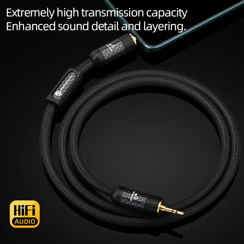 ATAUDIO High Quality HiFi 3.5mm Jack to Jack Aux Connection Audio Cable Square OCC Conductor for Mobile Phone Speaker