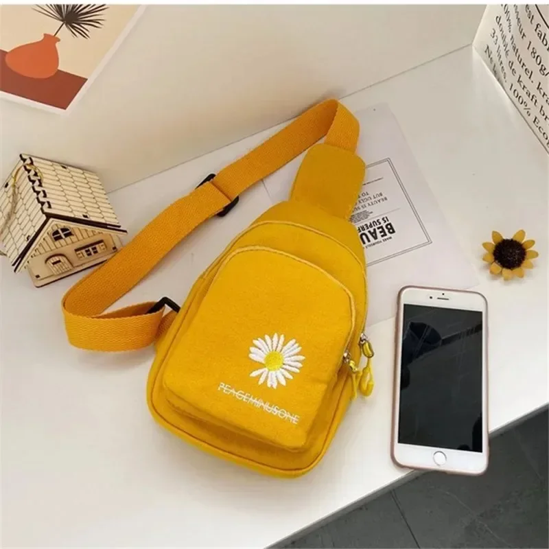Embroidered Canvas Chest Bag Stylish Small Crossbody Bag Female Shoulder Bag for Women Daily Use, Travel, Running Outdoor Sports - view 3