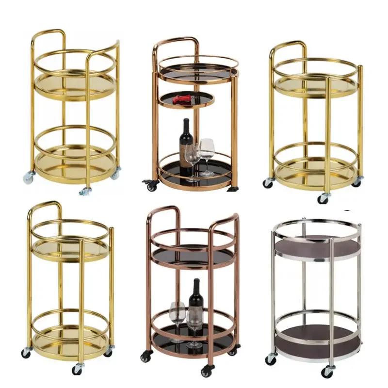 Restaurant Hotel Drinks Solid Wood Tea Mobile Commercial Beauty Round Beverage Dining Cart High-end Trolley
