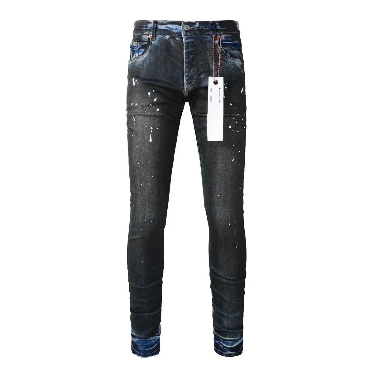 Purples Men Jeans Fashion Top Street Heavy Industries Handmade Black Oil Paint Repair Low Rise Skinny Denim brands pants