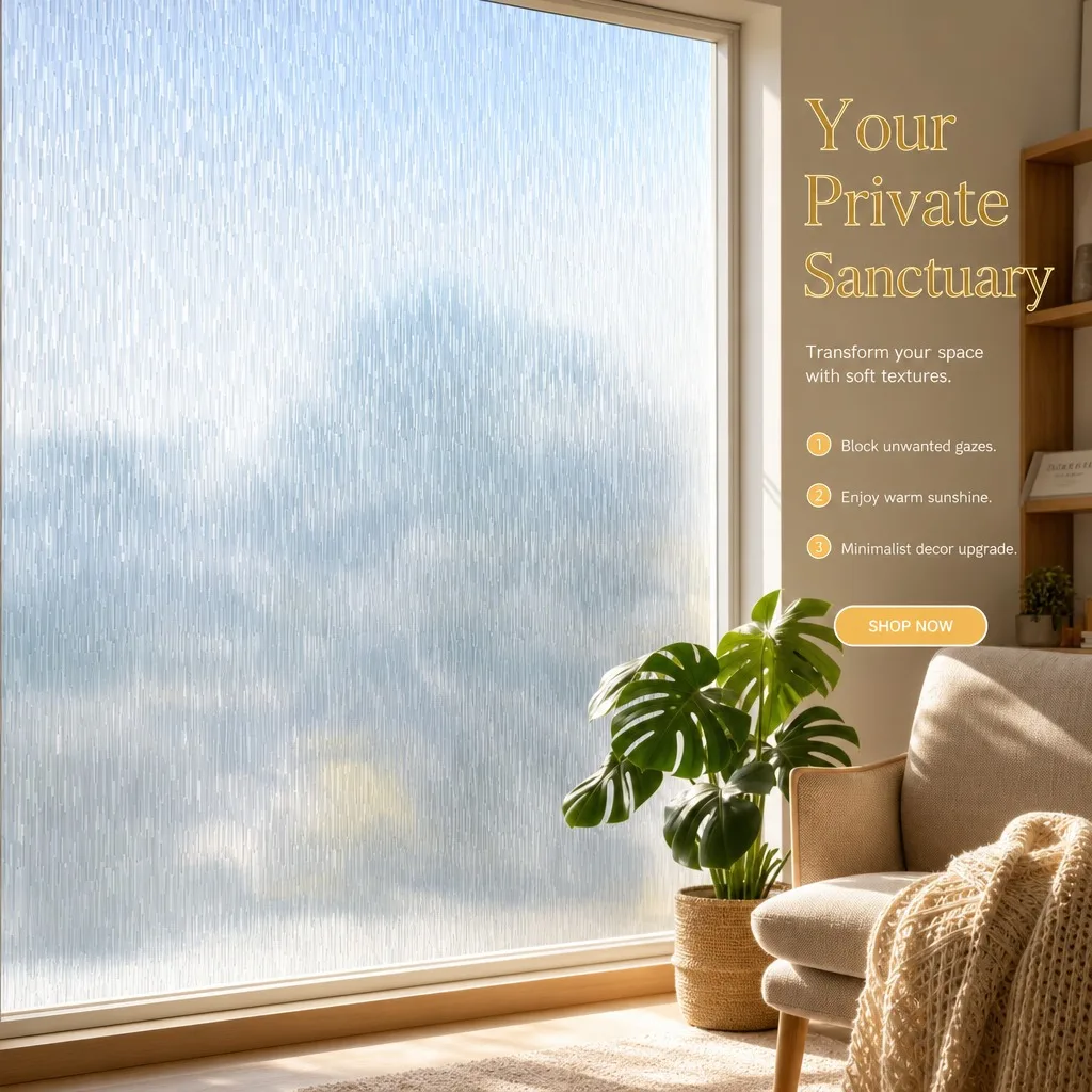 Vertical Stripe Privacy Window Film Static Cling Frosted Translucent Glass Sticker Non-Adhesive for Bathroom Bedroom