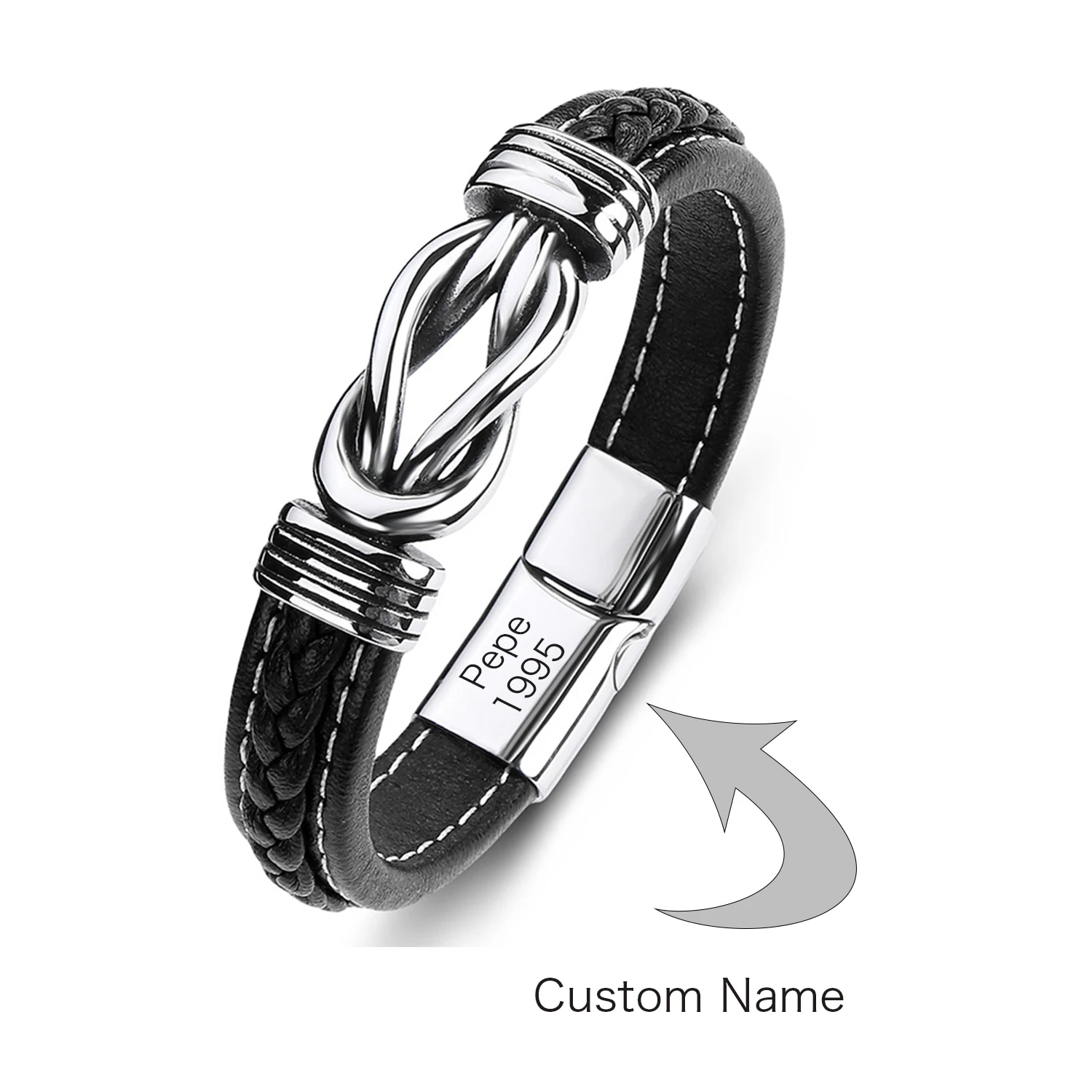 

Father's Day Gift Custom Men’s Leather Bracelet Personalized Engraved Name Jewelry For Man Boyfriend Men Christmas Gift