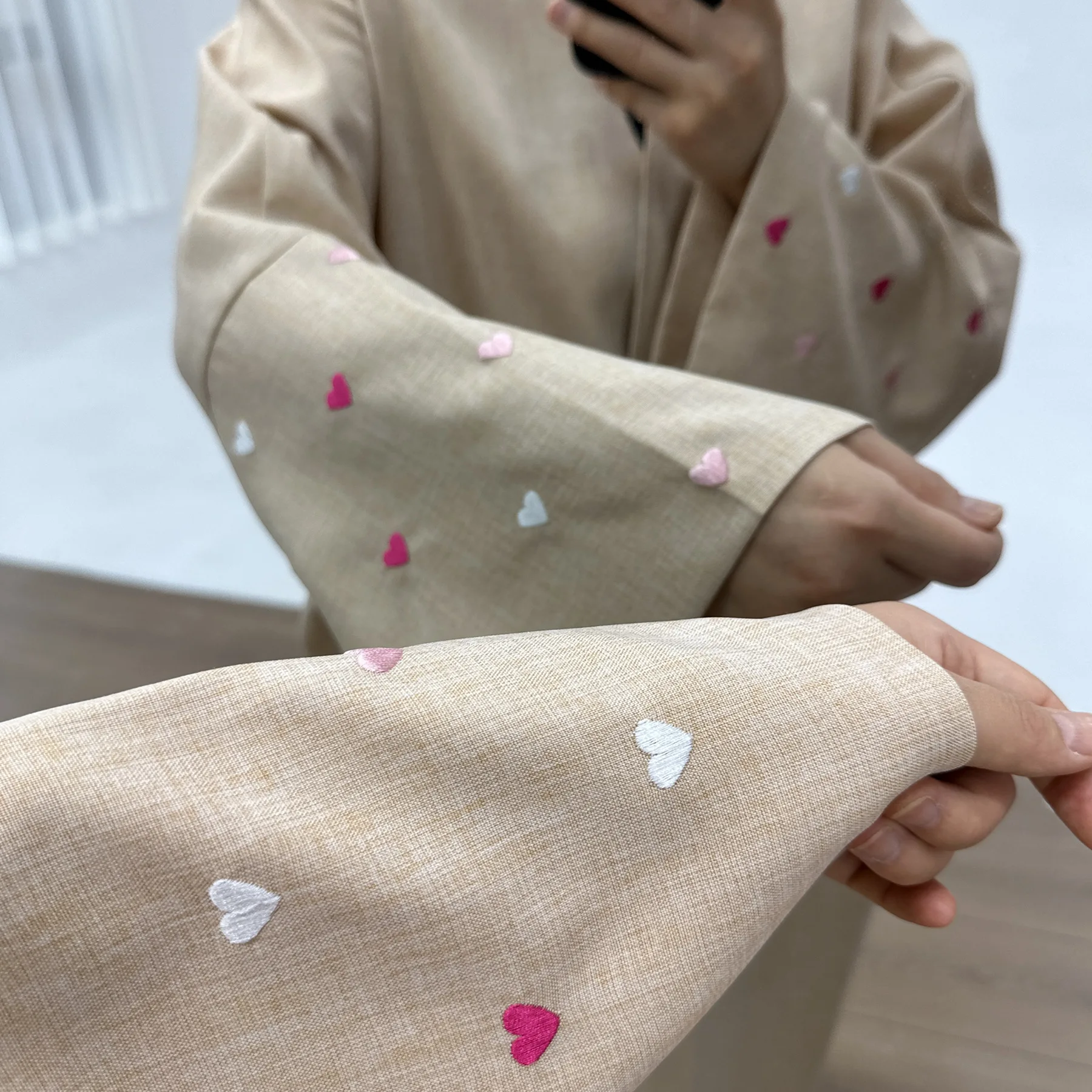 Heart Embroidery Open Abaya 2025 Kimono Coat Muslim Women Dress Islamic Modest Clothing Ramadan Eid Cardigan Kaftan Dubai Robe
