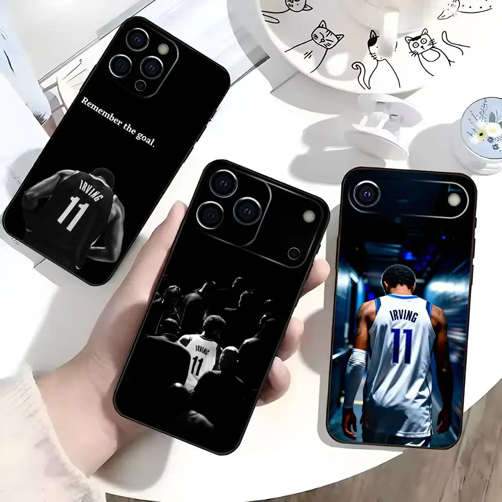 Capa de Telefone de Silicone Macio Preta com Estampa de Superestrela do Basquete K-Kyrie I-Irving para iPhone 17, 16, 15, 14, 13, 12, 11, Plus, Pro, Max, Plus, XS