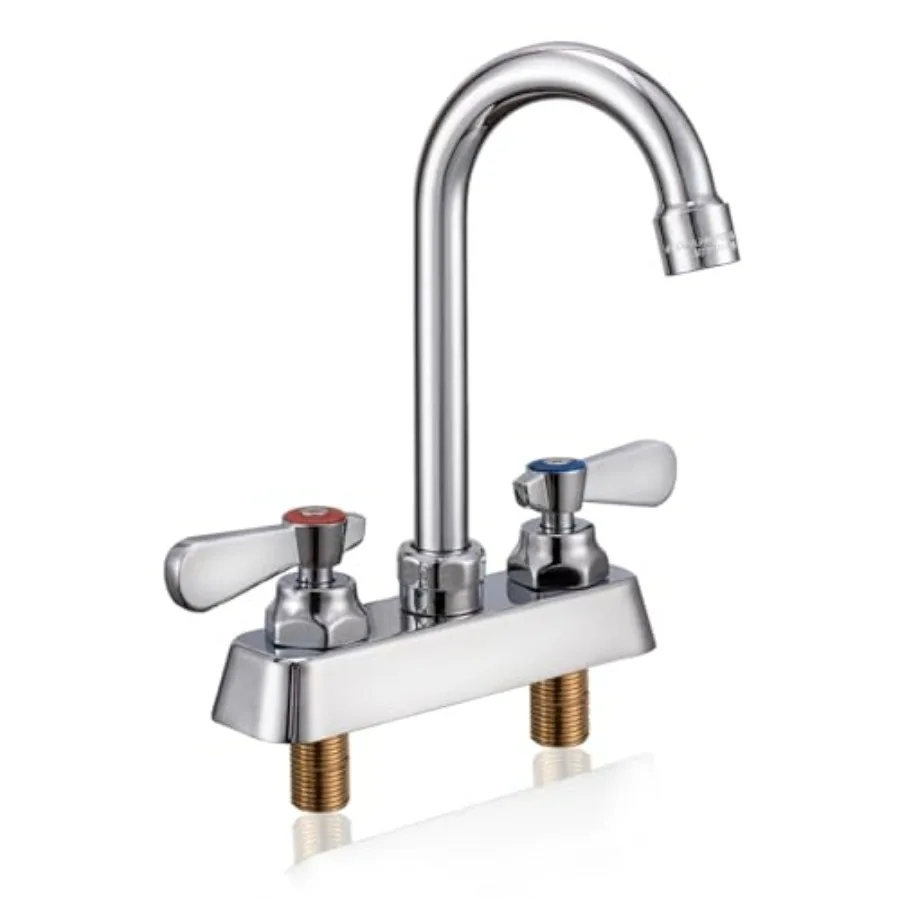 

Utility Sink Faucet 4 Deck Mount Brass Commercial Faucet with 3-1/2 Gooseneck Spout 2 Handles Ceramic Valve Leak-Resistant for