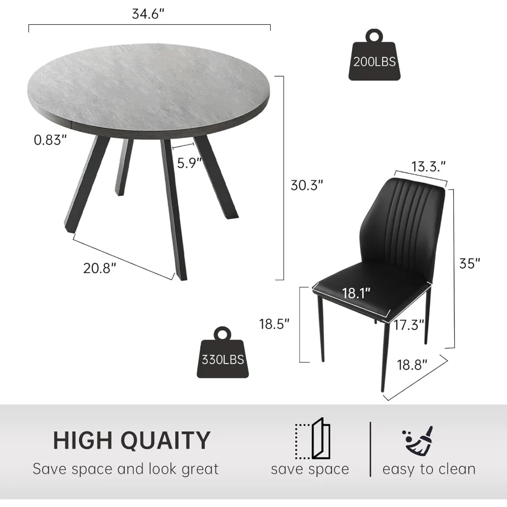 Round Dining Table Set for 4, Modern Casual Coffee Table Set for Kitchen, Living Room, Apartment, Space Saving, Dining Tables