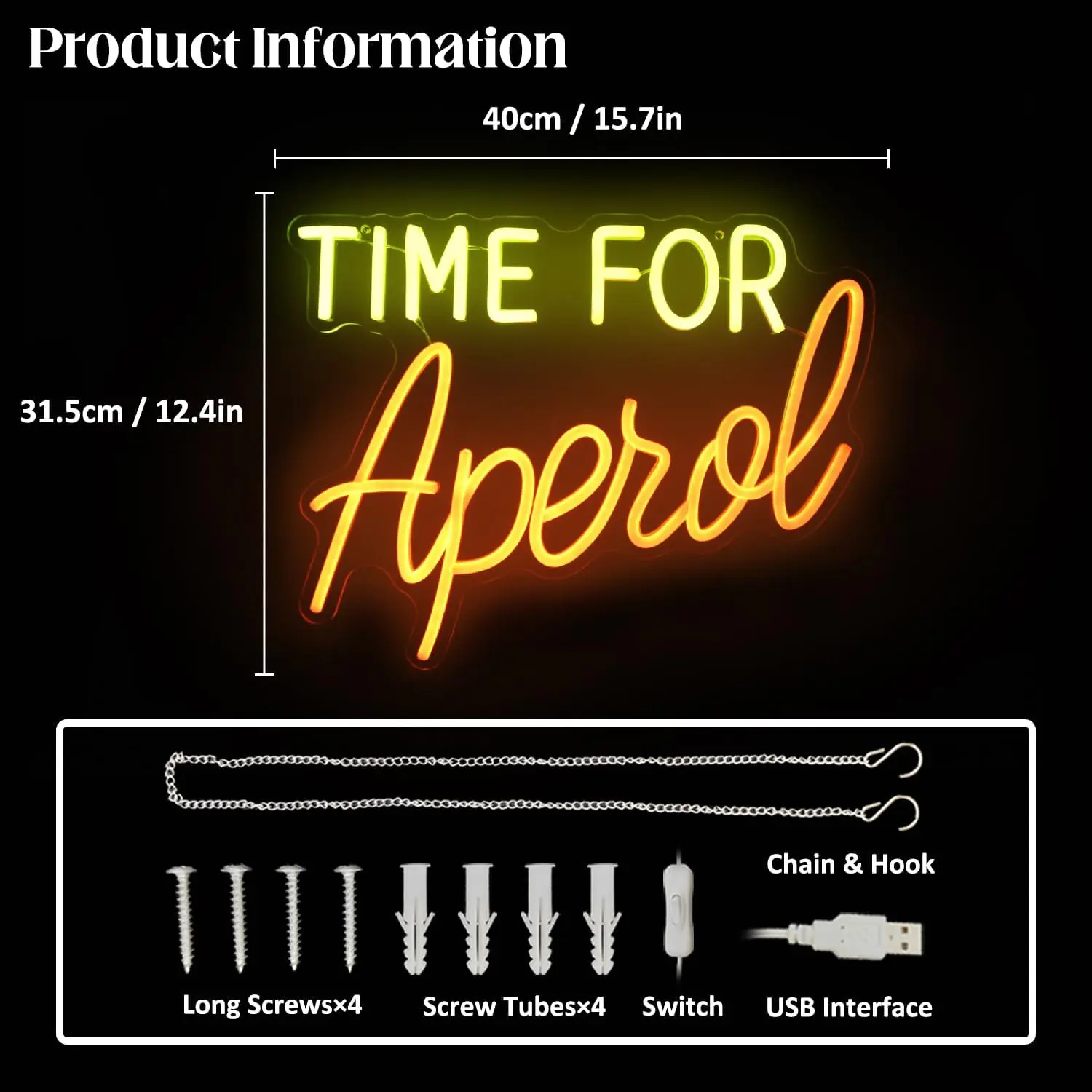 Time For Aperol Neon Sign Orange Glow LED Wall Art USB Powered Cocktail Bar Decor  Pub Party Lover Novelty Gift Hanging Light