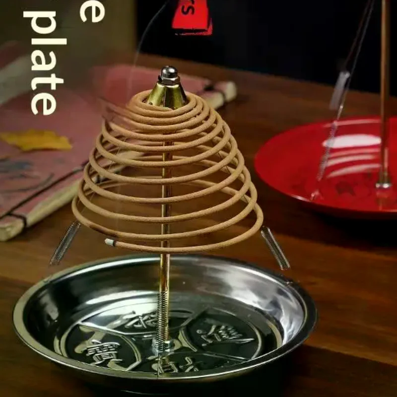 New 1/3Pcs Stainless Steel Ash Catcher Coil Incense Burner Red Anti Extinguishing Incense Plate Ring Incense Rack Home Decor