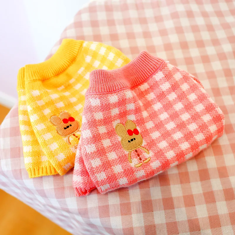 

Korean Rabbit Sweater Cute Puppy Knit Autumn and Winter Pet Warm Two Legs Clothing Fashion Plaid Dog Clothing