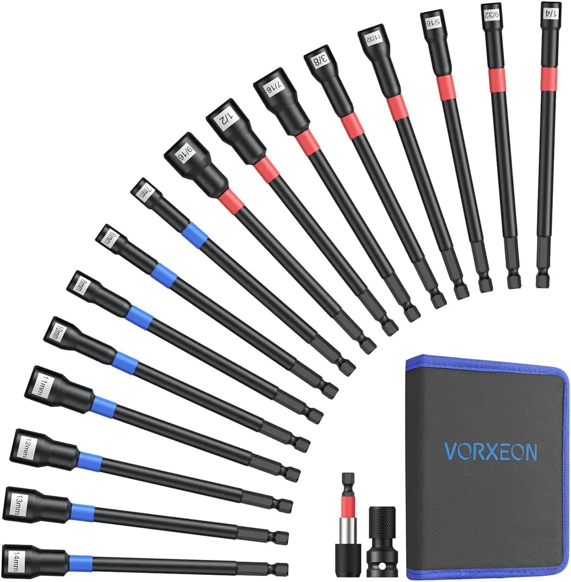 

Extra Long Magnetic Nut Driver Set For Impact Drill, 18PCS 6 inch Metric SAE Nut Drivers Cr-V Steel With Wrenche Adapter