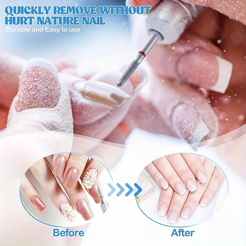 Głowice do frezarki do paznokci, diamentowe, polerujące, szlifujące, do usuwania żelu akrylowego, elektryczne, wymienne głowice do frezarki do manicure.