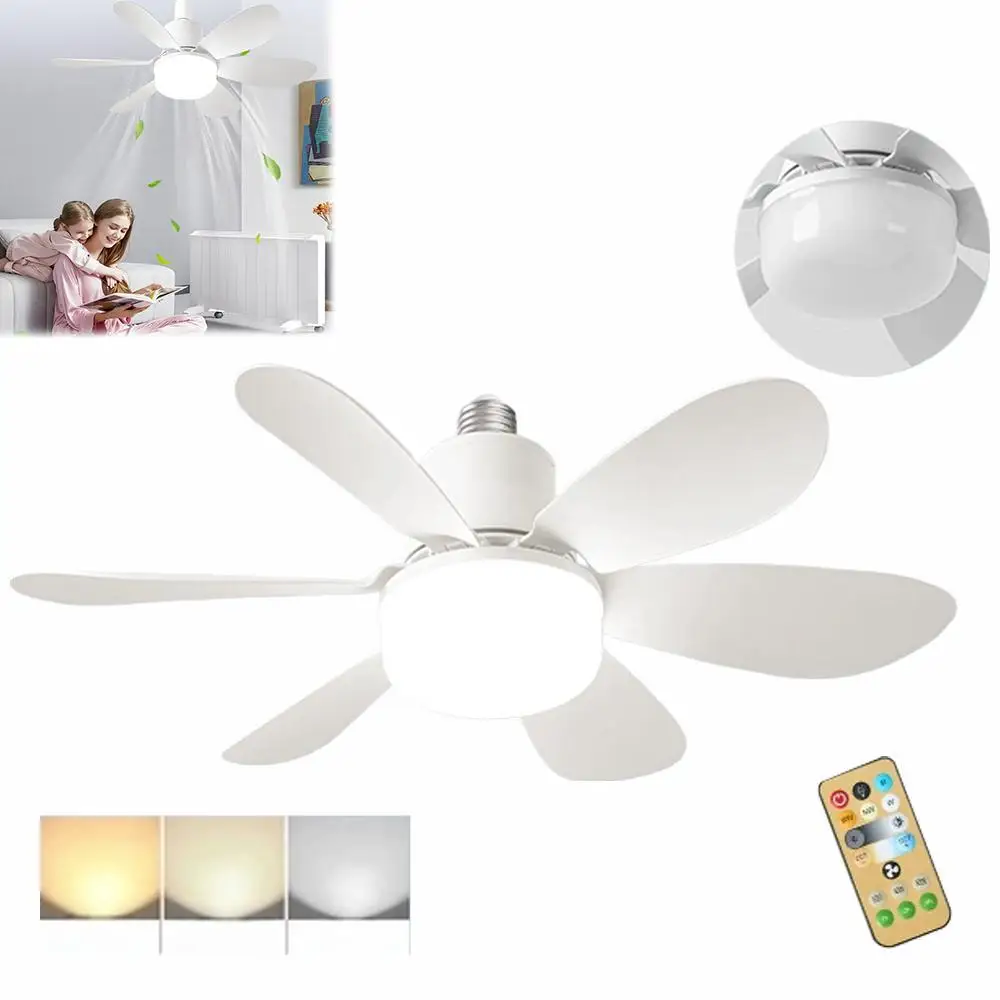 

Потолочный вентилятор E27 с подсветкой и дистанционным управлением, 3-скоростной бесшумный электрический вентилятор, потолочный светильник, регулируемый для гостиной