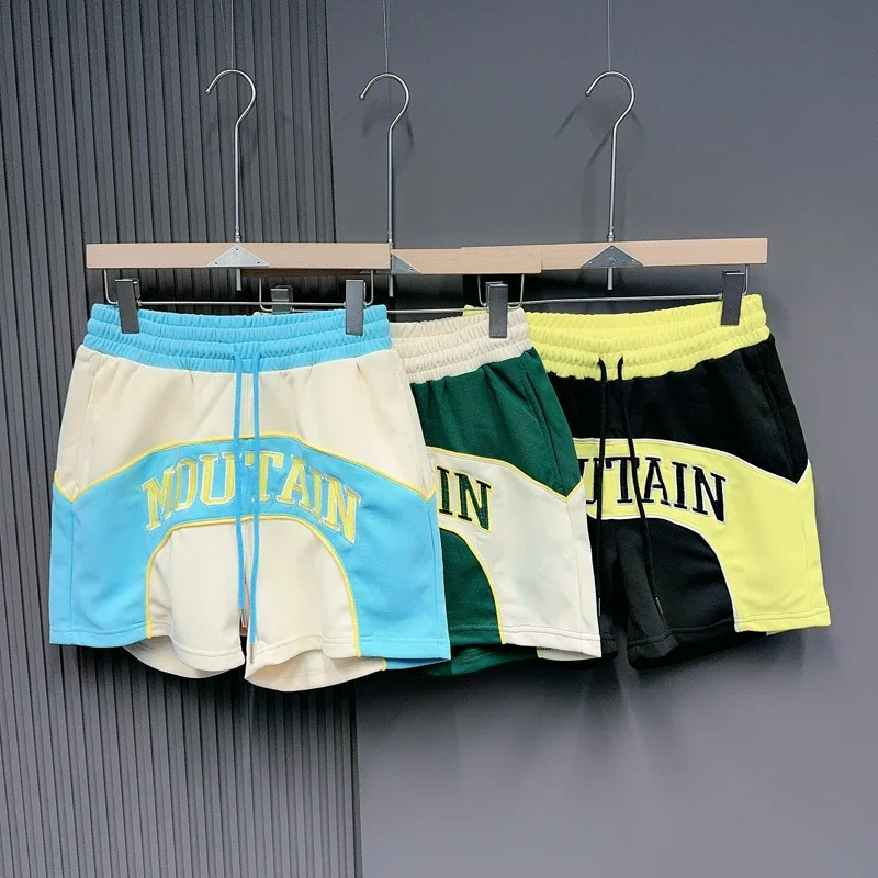 Patchwork Summer Basketball Shortpant Men Women Splicing Color Loose Drawstring Train Running Sports Shorts Breathable Breeches