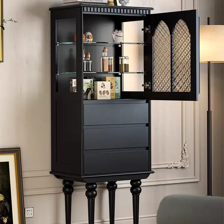 HYS solid wood dining side cabinet household glass door display living room retro floor storage locker