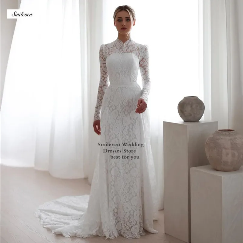 

Smileven Elegant Lace Mermaid Wedding Dresses Long Sleeve Bride Gown Vestido De Novia Sleeveless Wedding Gowns Customized