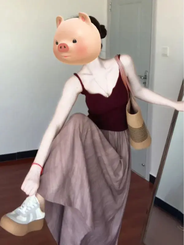 

Beach Vacation Style Unique Beautiful Halter Top Skirt Two-Piece Set Summer 2026 Complete Outfit Comfortable Cotton V-Neck Sl...