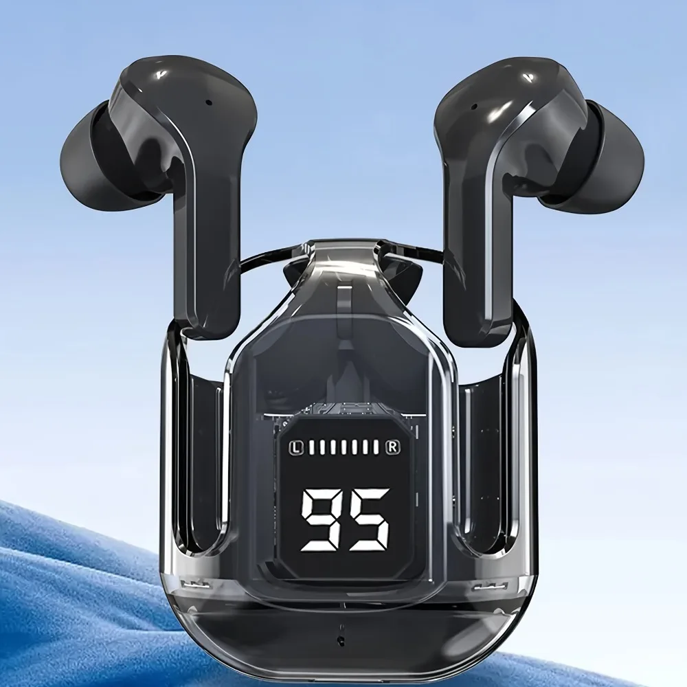 Transparent Wireless Earbuds Bluetooth 5.3, ENC Noise Canceling In-Ear Headphones with HiFi Stereo, LED Display Charging Case