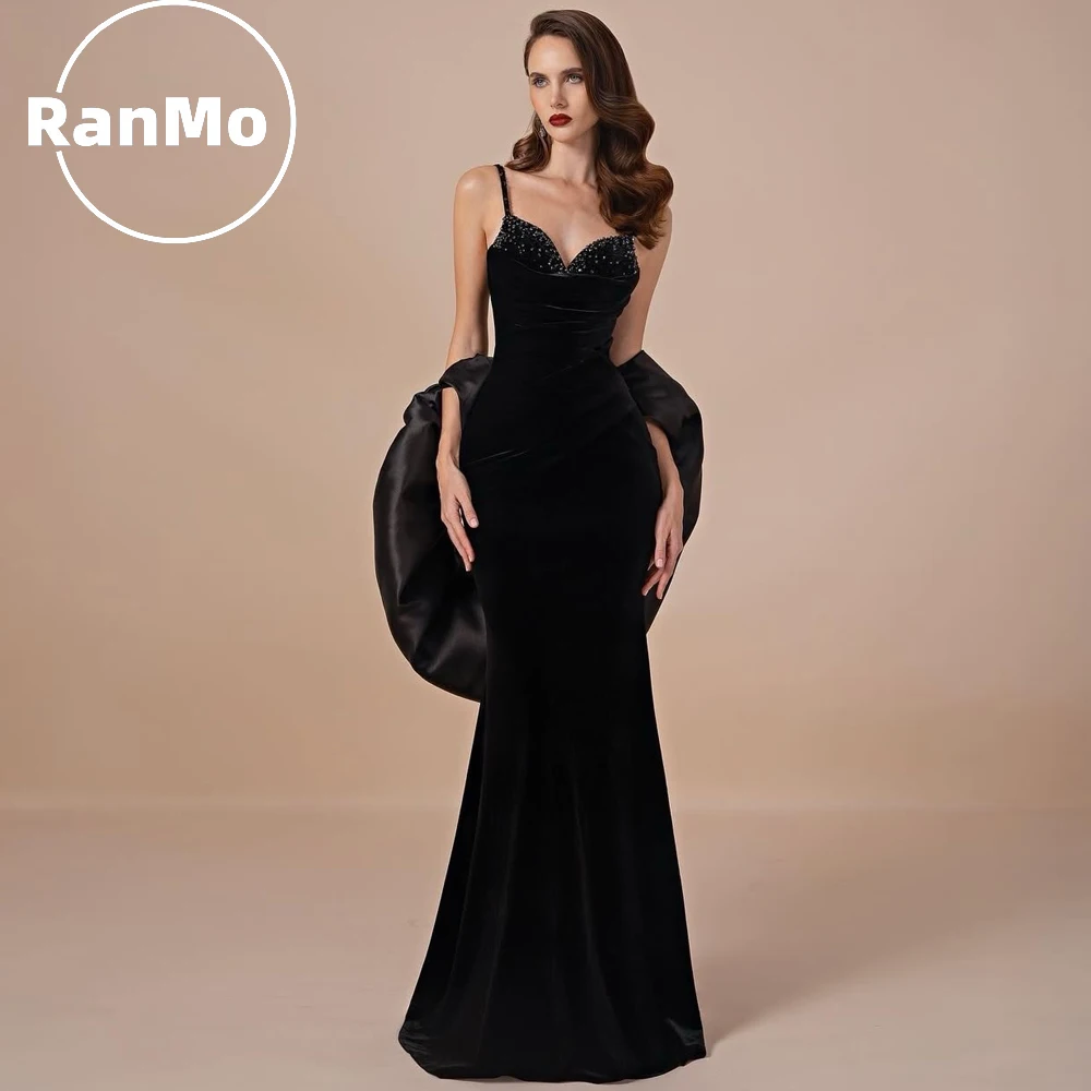 

Ranmo Women's Mermaid Evening Dresses Floor-length Spaghetti Strap Sleeveless Prom Gown Fashion Crystal Stole Draped Customized