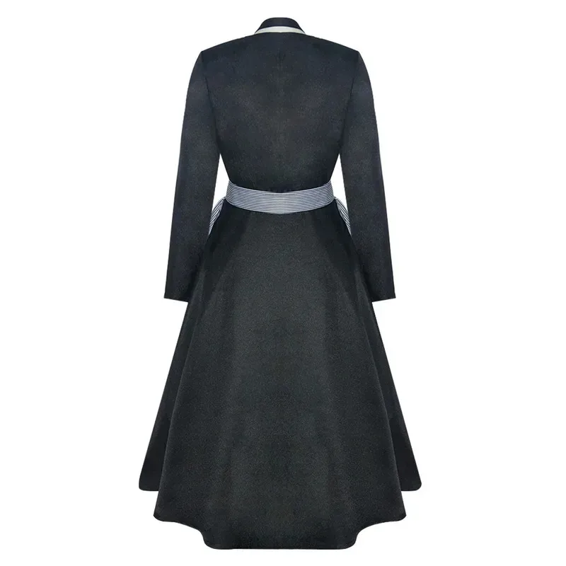 XT8Anime The Sound of Music Maria Cosplay Costumes Vertically Striped Apron Skirt Long Sleeve Black Ankle Length Dress for @XT6！
