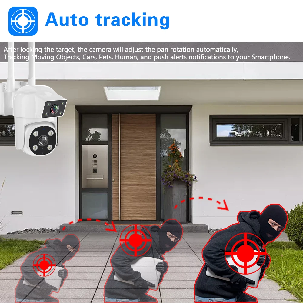 Imagem -04 - Segurança Detecção Humana Rastreamento de Áudio 2.4g hd 8mp Câmera de Vigilância Wifi Ptz Dual Telas Visão Noturna