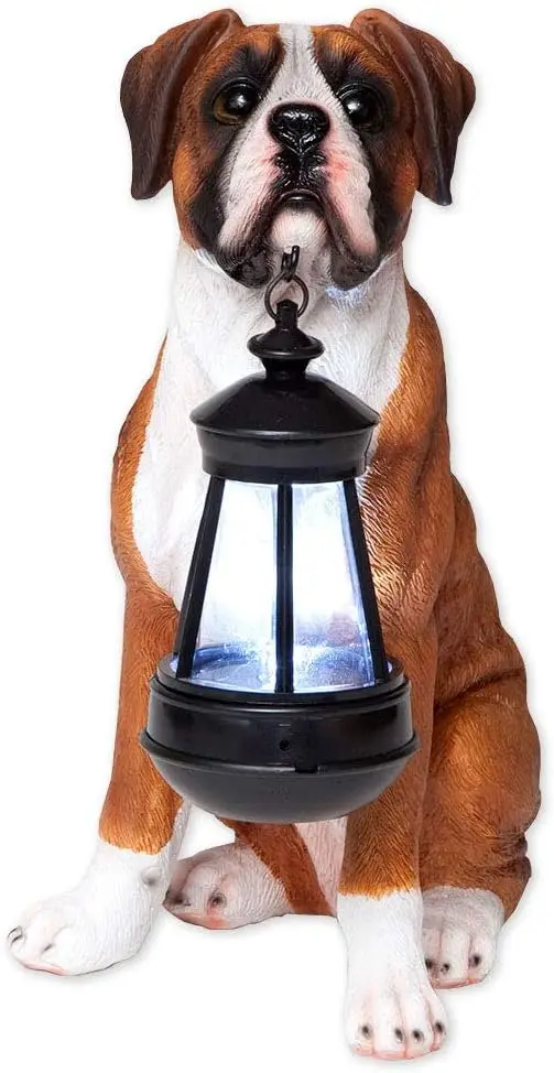 

Solar Powered Dog Lantern Statue - LED Outdoor Garden Decor, Resin Sculpture with Light for Patio
