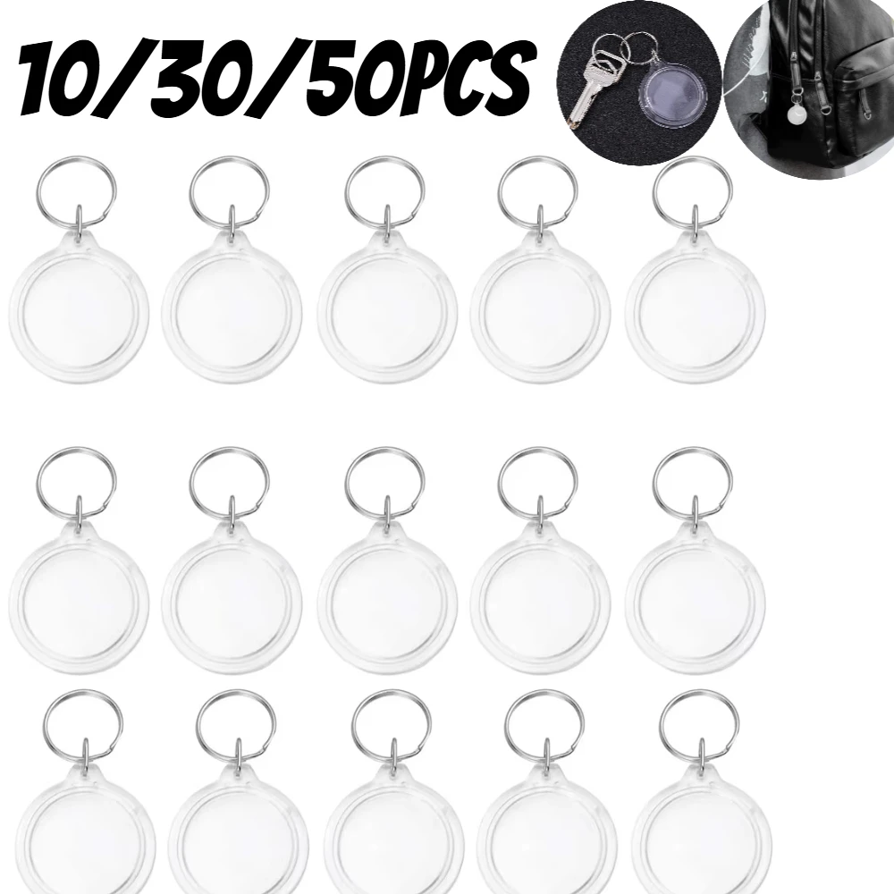 30PCS Acrylic Photo Frame Keychain - Circle Snap-In Blank Keyring for DIY Picture Inserts