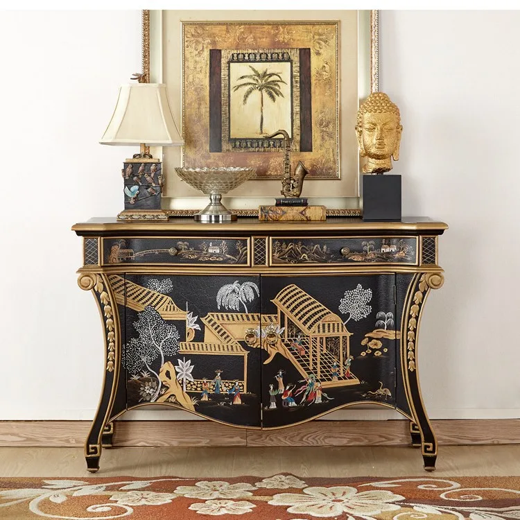 CX light luxury high-end, corridor, living room home decoration, painted Italian solid wood porch cabinet