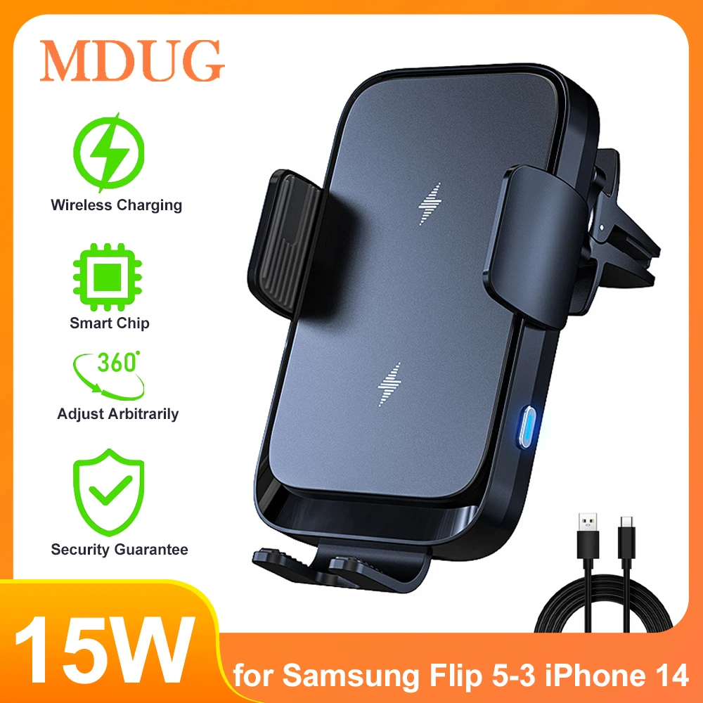 

Universal Car Wireless Charger Dual Coil Car Phone Holder Stand for Samsung Galaxy Z Flip 5 4 3 S22 iPhone 14 13 Fast Charging